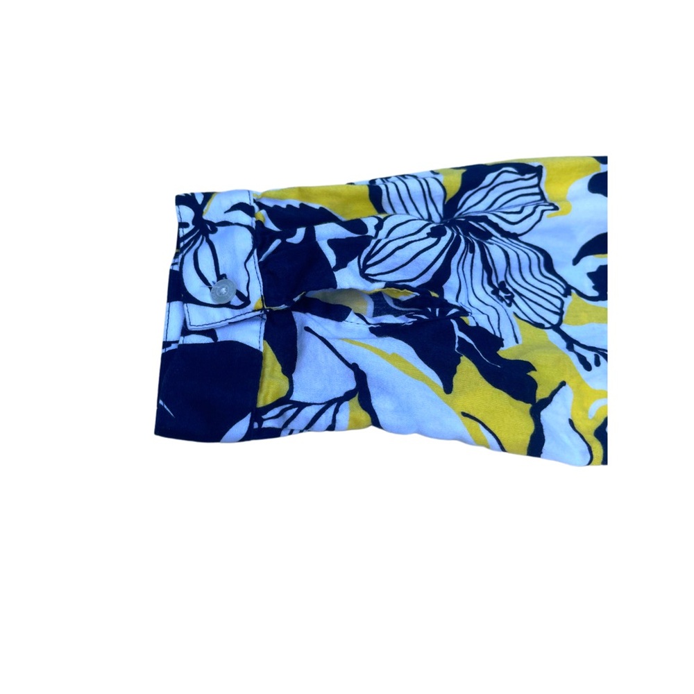 Chaps Woman's Floral V-Neck Tunic Blouse - Navy Blue, White & Yellow. Size S - Picture 5 of 6